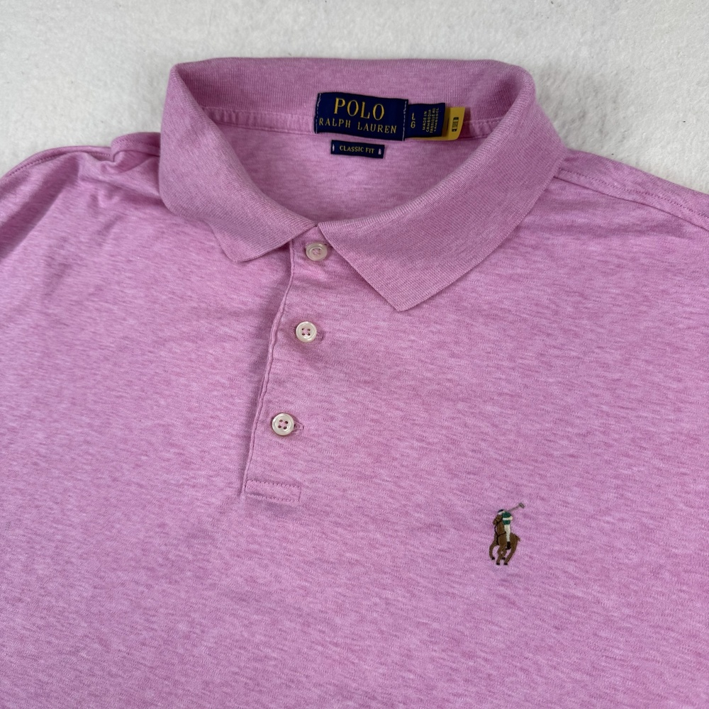 Polo Ralph Lauren Polo Shirt Mens Size L Pink Solid Cotton Jersey Classic Fit